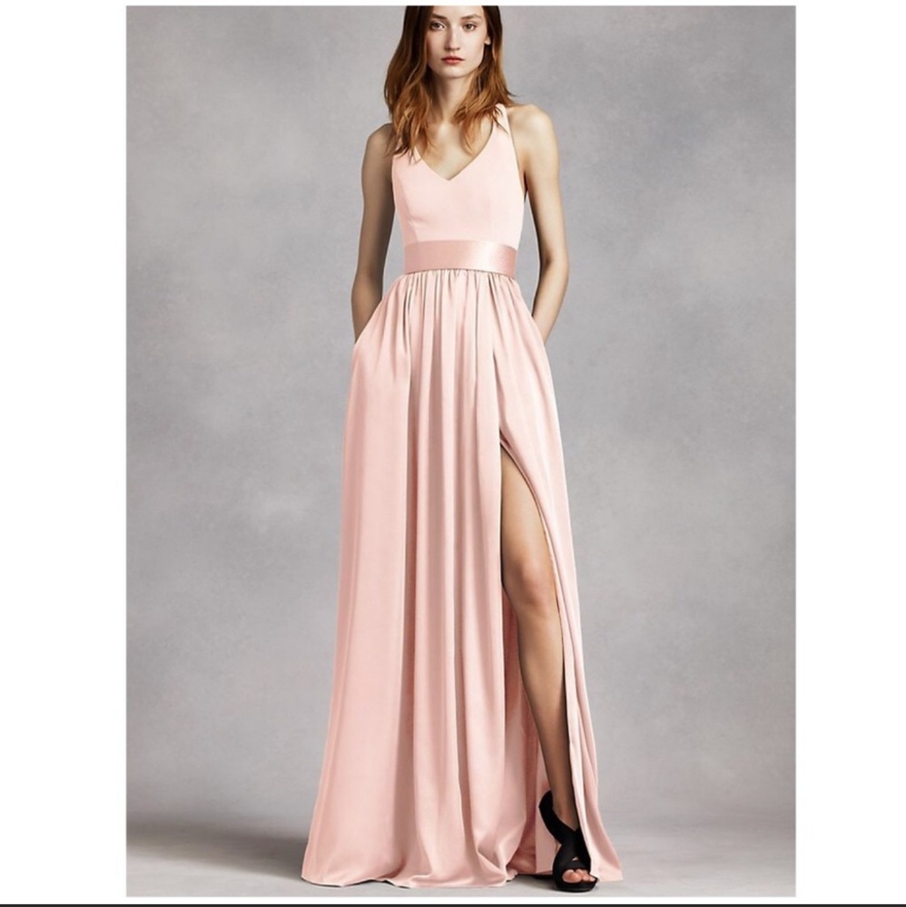 Vera Wang V Neck Halter Gown with Sash